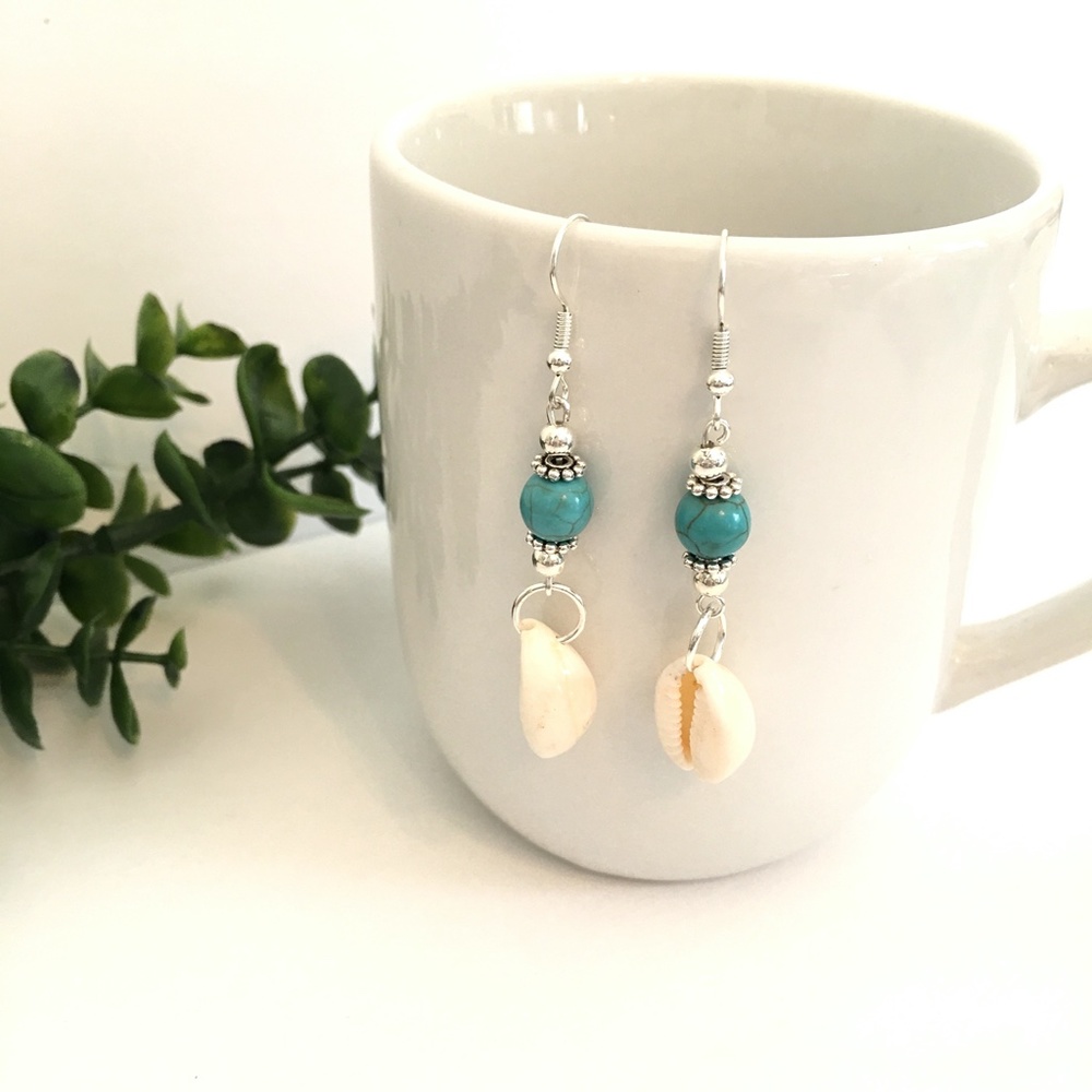 Turquoise Seashell Dangle Earrings
